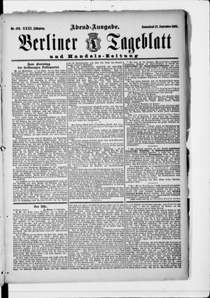 Berliner Tageblatt und Handels-Zeitung on Sep 27, 1902