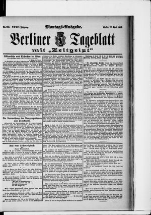 Berliner Tageblatt und Handels-Zeitung vom 27.04.1903