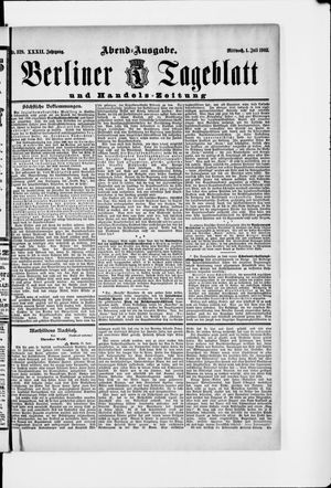 Berliner Tageblatt und Handels-Zeitung on Jul 1, 1903
