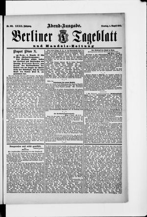 Berliner Tageblatt und Handels-Zeitung on Aug 4, 1903