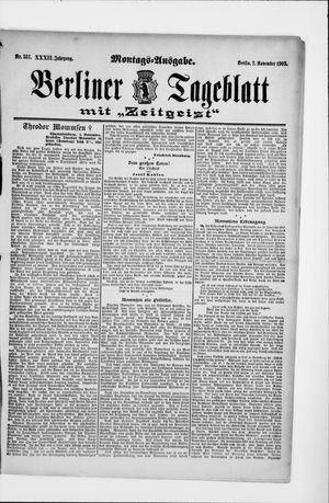 Berliner Tageblatt und Handels-Zeitung vom 02.11.1903