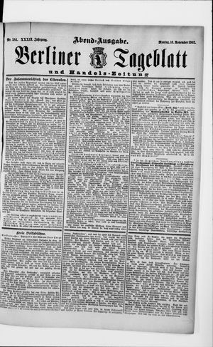 Berliner Tageblatt und Handels-Zeitung vom 16.11.1903