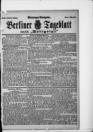 Berliner Tageblatt und Handels-Zeitung on Mar 7, 1904