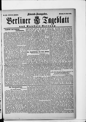 Berliner Tageblatt und Handels-Zeitung vom 20.04.1904