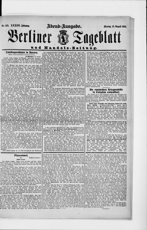 Berliner Tageblatt und Handels-Zeitung vom 15.08.1904