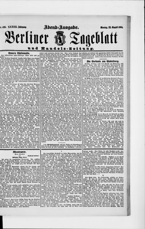 Berliner Tageblatt und Handels-Zeitung vom 22.08.1904
