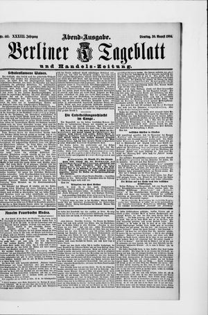Berliner Tageblatt und Handels-Zeitung vom 30.08.1904