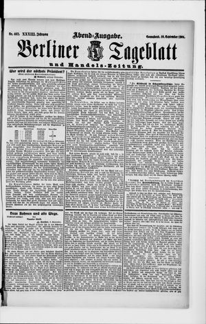 Berliner Tageblatt und Handels-Zeitung on Sep 10, 1904