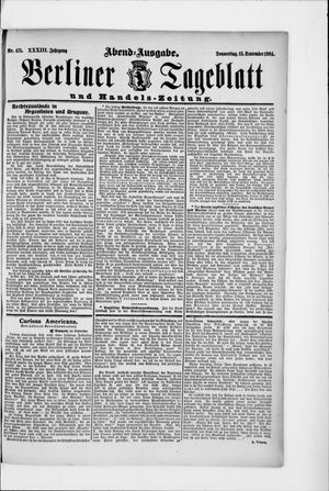 Berliner Tageblatt und Handels-Zeitung vom 15.09.1904