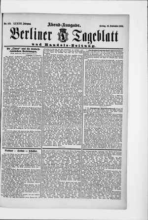 Berliner Tageblatt und Handels-Zeitung vom 16.09.1904