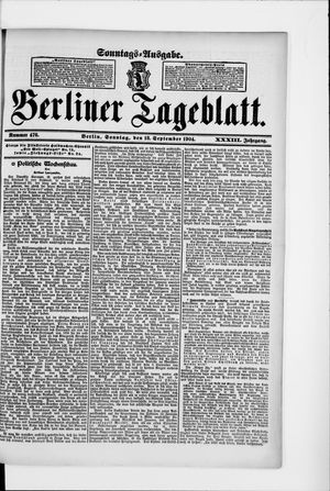 Berliner Tageblatt und Handels-Zeitung on Sep 18, 1904