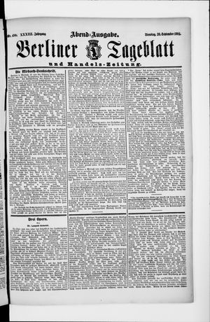Berliner Tageblatt und Handels-Zeitung vom 20.09.1904