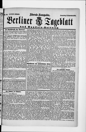 Berliner Tageblatt und Handels-Zeitung vom 22.09.1904