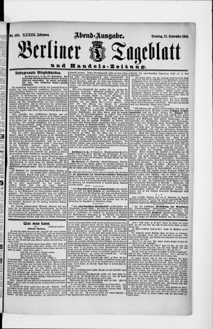 Berliner Tageblatt und Handels-Zeitung vom 27.09.1904