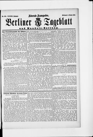 Berliner Tageblatt und Handels-Zeitung vom 05.10.1904