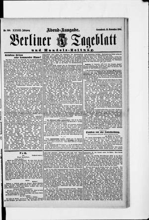 Berliner Tageblatt und Handels-Zeitung on Nov 19, 1904