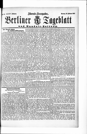 Berliner Tageblatt und Handels-Zeitung on Feb 20, 1905