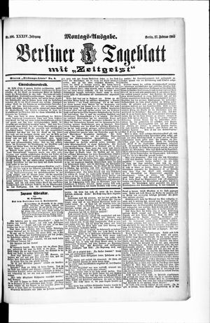 Berliner Tageblatt und Handels-Zeitung vom 27.02.1905