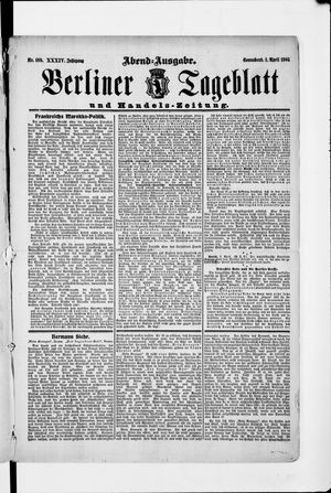 Berliner Tageblatt und Handels-Zeitung on Apr 1, 1905
