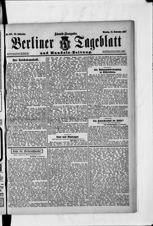 Berliner Tageblatt und Handels-Zeitung vom 18.11.1907