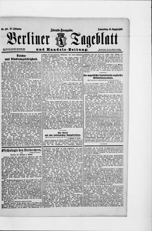 Berliner Tageblatt und Handels-Zeitung vom 13.08.1908