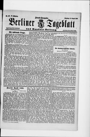 Berliner Tageblatt und Handels-Zeitung on Aug 18, 1908