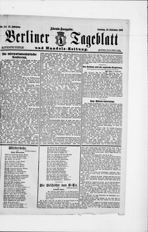 Berliner Tageblatt und Handels-Zeitung vom 15.09.1908