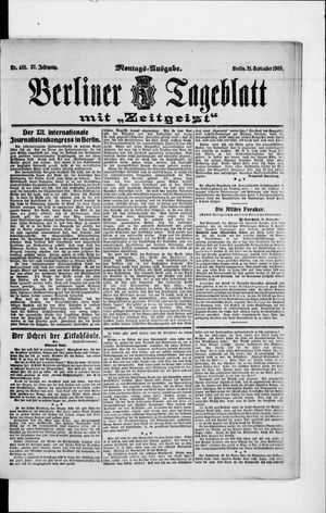 Berliner Tageblatt und Handels-Zeitung vom 21.09.1908