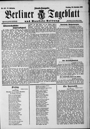 Berliner Tageblatt und Handels-Zeitung vom 29.09.1908