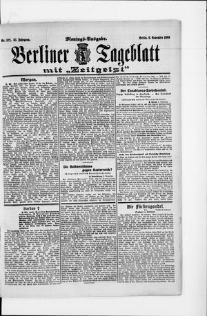 Berliner Tageblatt und Handels-Zeitung vom 09.11.1908