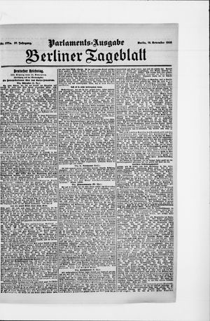 Berliner Tageblatt und Handels-Zeitung on Nov 13, 1908