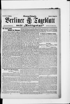 Berliner Tageblatt und Handels-Zeitung vom 21.08.1911