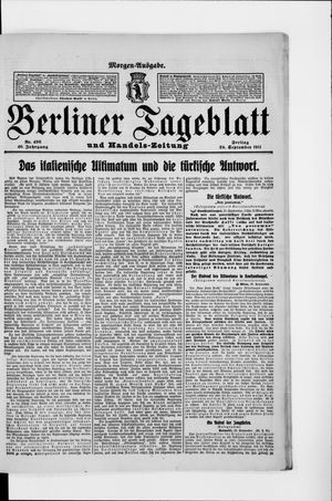 Berliner Tageblatt und Handels-Zeitung on Sep 29, 1911
