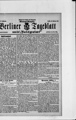 Berliner Tageblatt und Handels-Zeitung on Feb 16, 1914