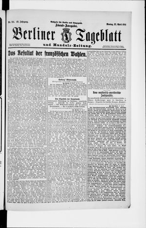 Berliner Tageblatt und Handels-Zeitung vom 27.04.1914