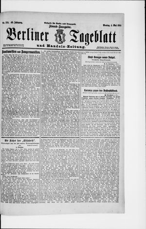 Berliner Tageblatt und Handels-Zeitung on May 4, 1914