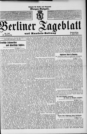 Berliner Tageblatt und Handels-Zeitung on Jul 9, 1914
