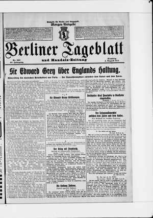Berliner Tageblatt und Handels-Zeitung vom 04.08.1914