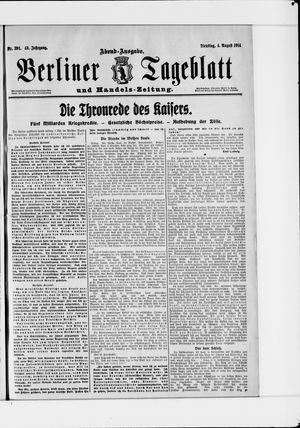 Berliner Tageblatt und Handels-Zeitung vom 04.08.1914