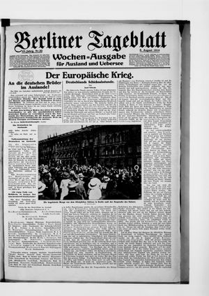 Berliner Tageblatt und Handels-Zeitung vom 06.08.1914