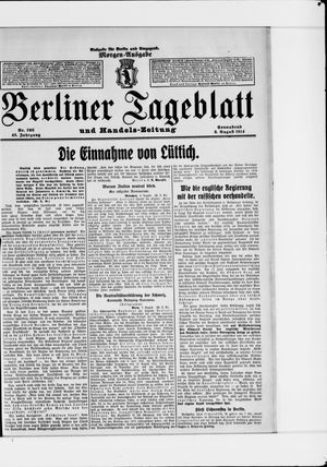 Berliner Tageblatt und Handels-Zeitung on Aug 8, 1914