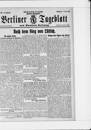 Berliner Tageblatt und Handels-Zeitung on Aug 8, 1914