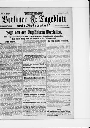 Berliner Tageblatt und Handels-Zeitung vom 10.08.1914
