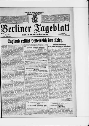 Berliner Tageblatt und Handels-Zeitung on Aug 14, 1914