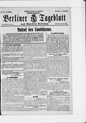 Berliner Tageblatt und Handels-Zeitung vom 15.08.1914