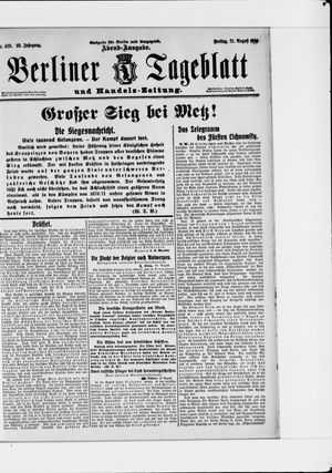 Berliner Tageblatt und Handels-Zeitung vom 21.08.1914