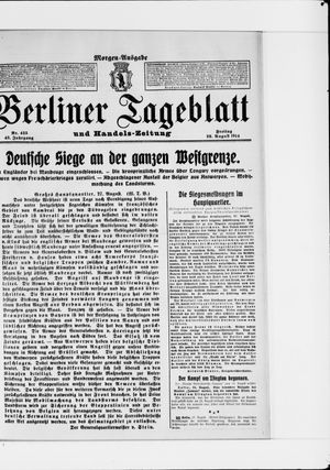 Berliner Tageblatt und Handels-Zeitung on Aug 28, 1914