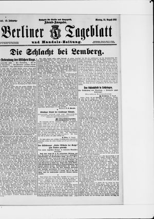 Berliner Tageblatt und Handels-Zeitung on Aug 31, 1914