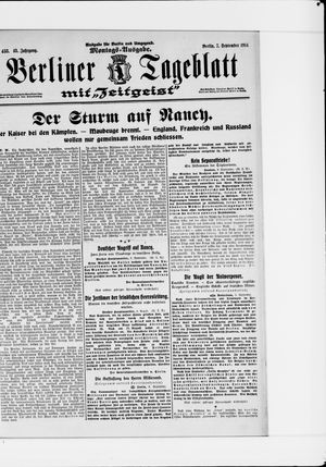 Berliner Tageblatt und Handels-Zeitung vom 07.09.1914
