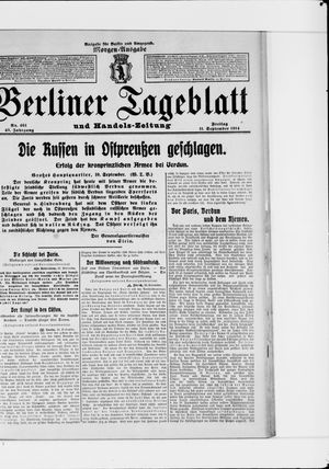 Berliner Tageblatt und Handels-Zeitung on Sep 11, 1914